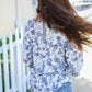 Vintage Chic Navy & Ivory Three-Quarter Bow Sleeve Contrast Stripe Blouse