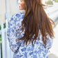 Vintage Chic Navy & Ivory Three-Quarter Bow Sleeve Contrast Stripe Blouse