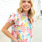 Eyes On You Ivory Abstract Print Frill Neck Double Flutter Sleeve Top