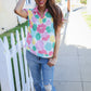 Spring Vibes Multicolor Floral Collar Notch Neck Waffle Knit Top