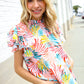 Eyes On You Ivory Abstract Print Frill Neck Double Flutter Sleeve Top