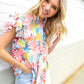 Eyes On You Ivory Abstract Print Frill Neck Double Flutter Sleeve Top