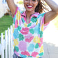 Spring Vibes Multicolor Floral Collar Notch Neck Waffle Knit Top