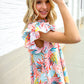 Eyes On You Ivory Abstract Print Frill Neck Double Flutter Sleeve Top