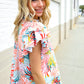 Eyes On You Ivory Abstract Print Frill Neck Double Flutter Sleeve Top