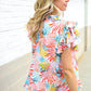 Eyes On You Ivory Abstract Print Frill Neck Double Flutter Sleeve Top