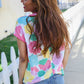 Spring Vibes Multicolor Floral Collar Notch Neck Waffle Knit Top