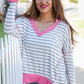 Weekend Ready Heather Grey Stripe Hi-Lo Out Seam Stitch Pullover