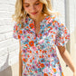 Beautiful You Ivory Floral Print Notch Neck Puff Short Sleeve Top