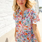 Beautiful You Ivory Floral Print Notch Neck Puff Short Sleeve Top