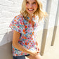 Beautiful You Ivory Floral Print Notch Neck Puff Short Sleeve Top