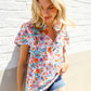 Beautiful You Ivory Floral Print Notch Neck Puff Short Sleeve Top