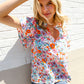 Beautiful You Ivory Floral Print Notch Neck Puff Short Sleeve Top