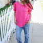 Perfectly You Solid Fuchsia Silk Shirred Cap Short Sleeve Blouse