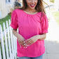 Perfectly You Solid Fuchsia Silk Shirred Cap Short Sleeve Blouse