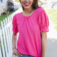 Perfectly You Solid Fuchsia Silk Shirred Cap Short Sleeve Blouse