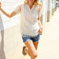 Classy Chic Ivory Swiss Dot Chiffon Button Yoke Lined Blouse