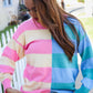 Catch Glances Blush & Blue Stripe Color Block Knit Sweater