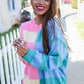 Catch Glances Blush & Blue Stripe Color Block Knit Sweater