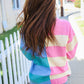 Catch Glances Blush & Blue Stripe Color Block Knit Sweater