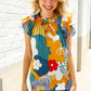 Be Bold Multicolor Abstract Print Flutter Sleeve Mock Neck Top