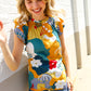 Be Bold Multicolor Abstract Print Flutter Sleeve Mock Neck Top