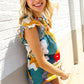 Be Bold Multicolor Abstract Print Flutter Sleeve Mock Neck Top