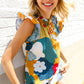 Be Bold Multicolor Abstract Print Flutter Sleeve Mock Neck Top