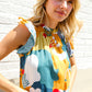 Be Bold Multicolor Abstract Print Flutter Sleeve Mock Neck Top