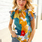 Be Bold Multicolor Abstract Print Flutter Sleeve Mock Neck Top