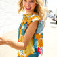 Be Bold Multicolor Abstract Print Flutter Sleeve Mock Neck Top