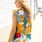 Be Bold Multicolor Abstract Print Flutter Sleeve Mock Neck Top