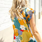 Be Bold Multicolor Abstract Print Flutter Sleeve Mock Neck Top