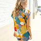 Be Bold Multicolor Abstract Print Flutter Sleeve Mock Neck Top