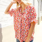 Elegant You Ruby Notched Neck Floral Smocked Sleeve Blouse