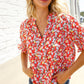 Elegant You Ruby Notched Neck Floral Smocked Sleeve Blouse