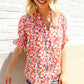 Elegant You Ruby Notched Neck Floral Smocked Sleeve Blouse