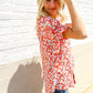 Elegant You Ruby Notched Neck Floral Smocked Sleeve Blouse