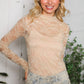 A Feminine Touch Tan Semi Sheer Lace Top