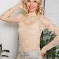 A Feminine Touch Tan Semi Sheer Lace Top