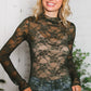 A Feminine Touch Olive Semi Sheer Lace Top