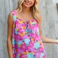 Summer Vibes Fuchsia Square Neck Floral Bow Tie Top