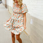 Find Love Floral Print Smocked Neck Puff Sleeve Ruffle Tiered Dress