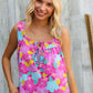 Summer Vibes Fuchsia Square Neck Floral Bow Tie Top
