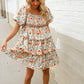 Find Love Floral Print Smocked Neck Puff Sleeve Ruffle Tiered Dress