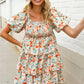 Find Love Floral Print Smocked Neck Puff Sleeve Ruffle Tiered Dress