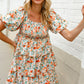 Find Love Floral Print Smocked Neck Puff Sleeve Ruffle Tiered Dress