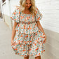 Find Love Floral Print Smocked Neck Puff Sleeve Ruffle Tiered Dress