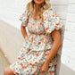 Find Love Floral Print Smocked Neck Puff Sleeve Ruffle Tiered Dress