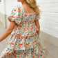 Find Love Floral Print Smocked Neck Puff Sleeve Ruffle Tiered Dress